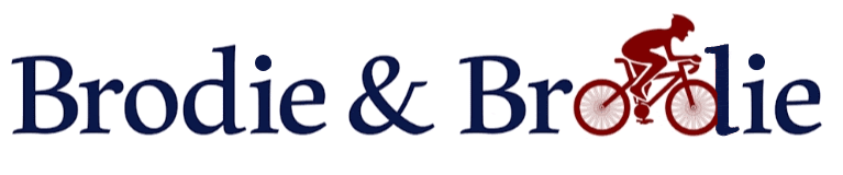 Logo for Brodie & Brodie law firm, which says Brodie & Brodie, with the second one altered to include a graphic of a bicyclist.