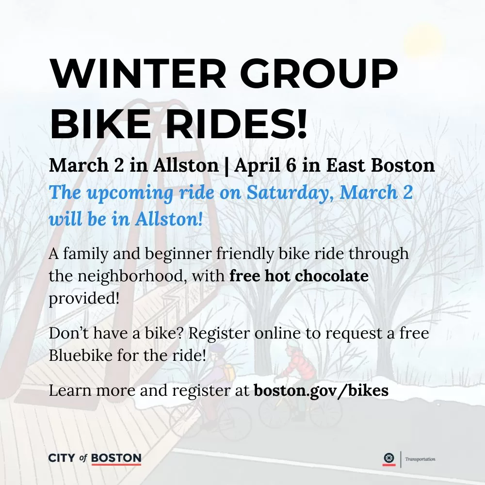 Winter Group Bike Rides! The upcoming ride is on Saturday March 2nd in Allston.